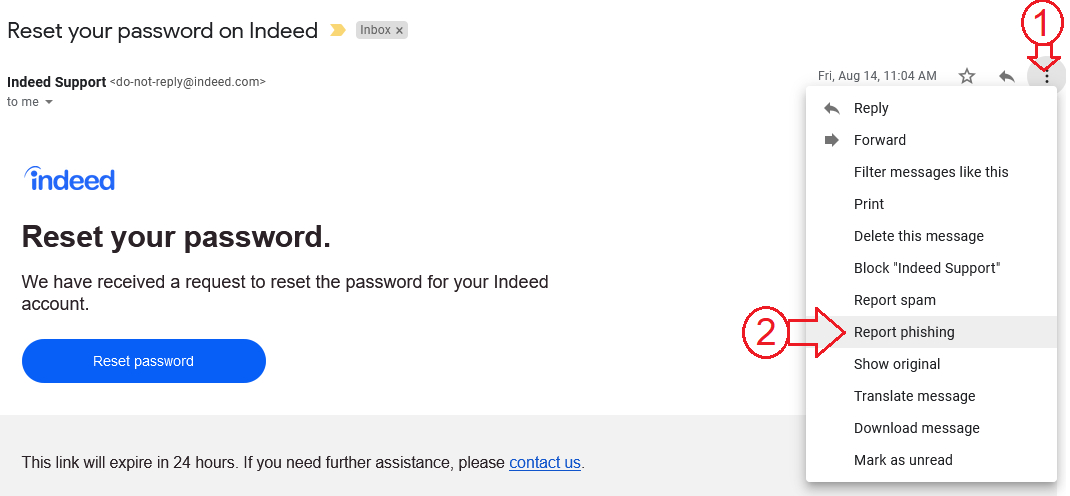 Report Email Phishing to Gmail