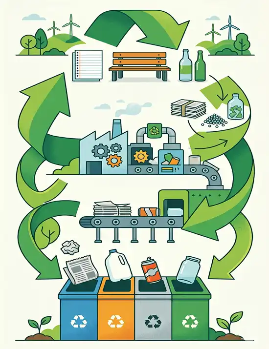 An illustration of the many facets of recycling