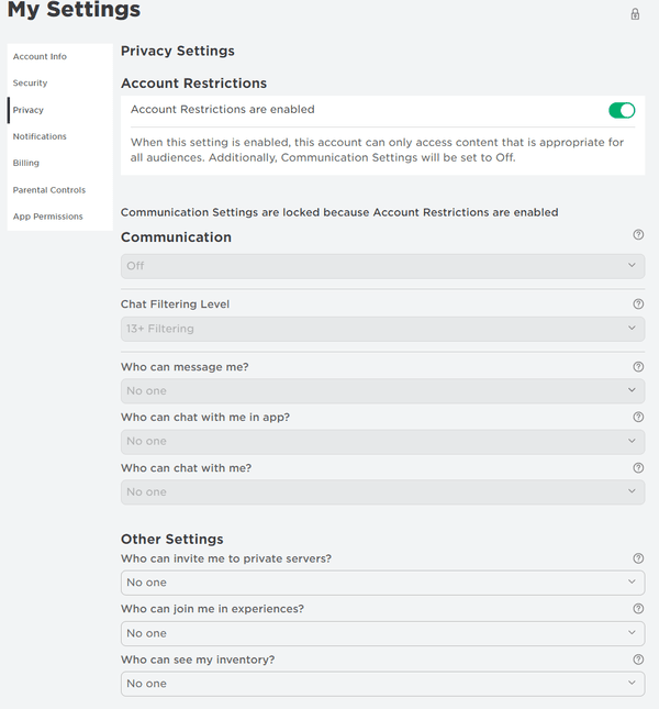 Roblox Privacy Settings