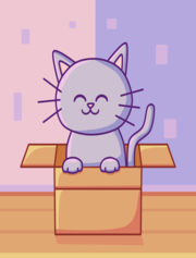 Cute drawing of a cat in a box