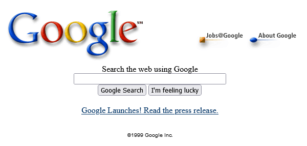 Google website and logo, October 1999