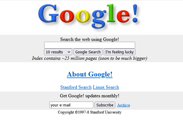 First Google Search engine hosted on Stanford edu website
