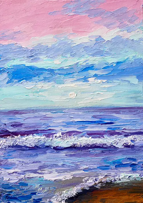A painting of waves on the ocean.