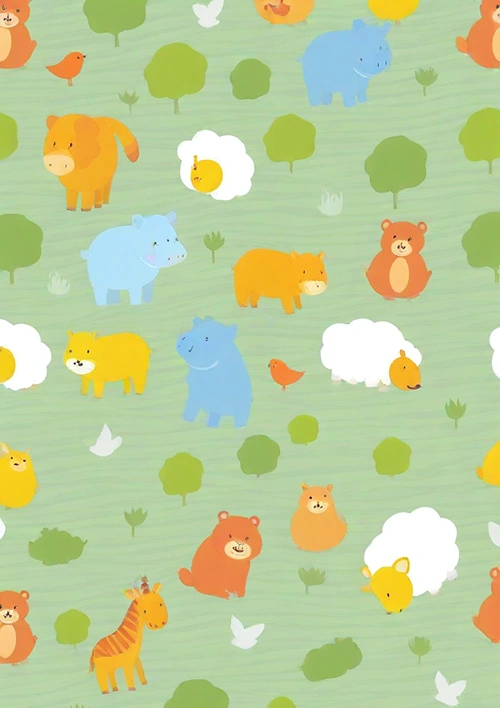 Colorful wallpaper with animals.