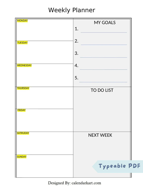 A weekly planner sheet.