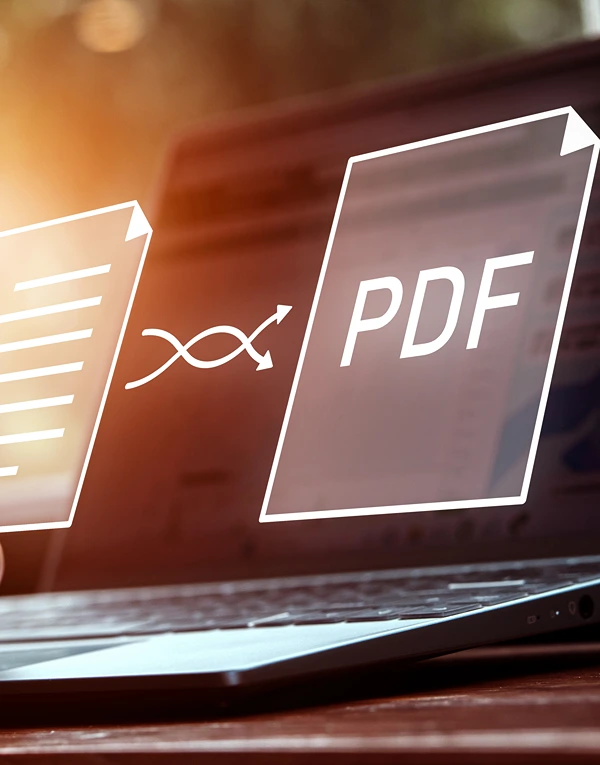 PDF security displayed over laptop screen.