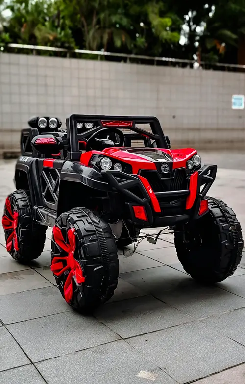 A jeep style battery powered ride on kids toy car.