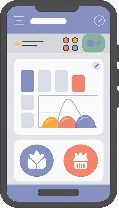 Colorful drawing of a smartphone with items on screen.