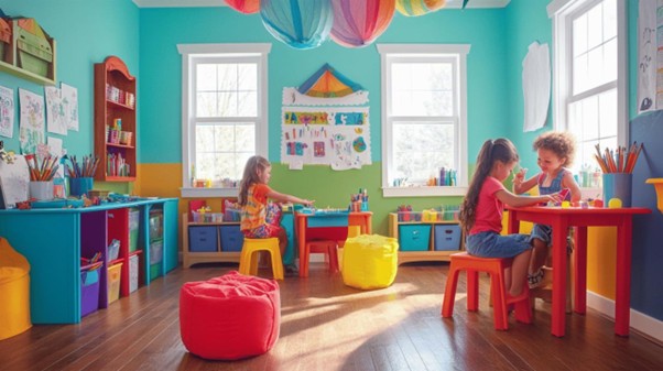 Kids playing in a playroom.