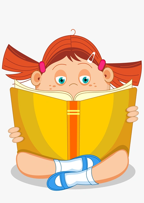 An illustration of a girl with her nose in a book.