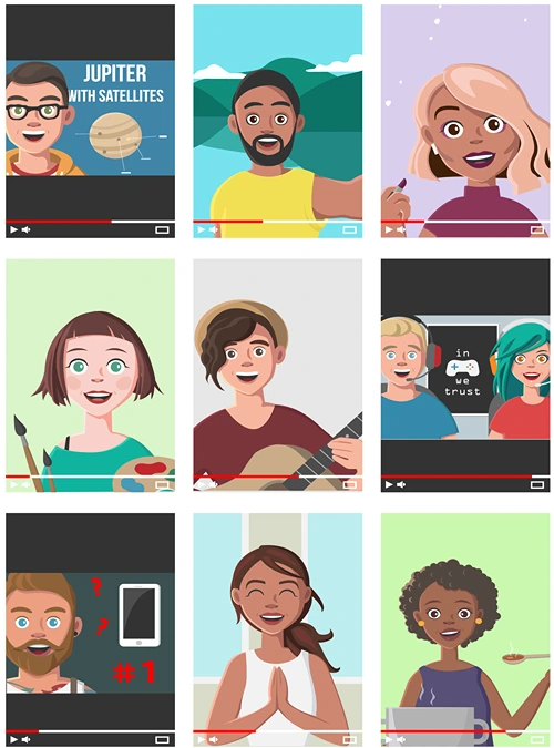 A display of multiple teen influences doing presentations.