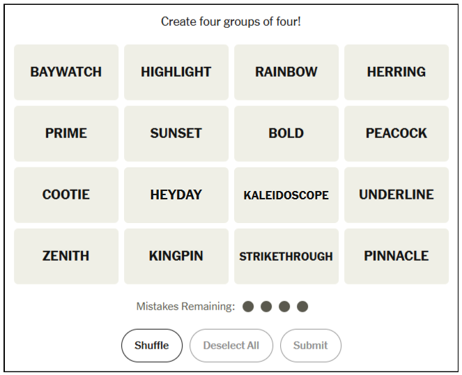 Connections online word game from The New York Times.