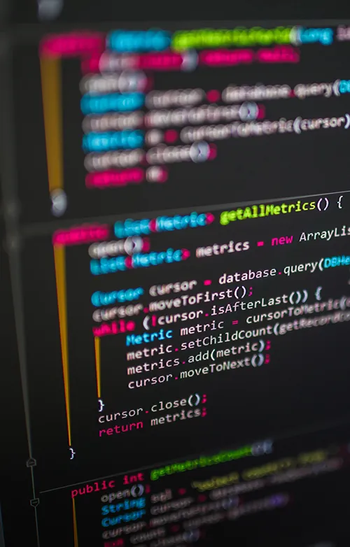 Colorful lines of code on a computer screen.