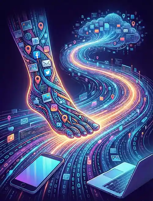 An illustration of a cyber foot stepping onto a digital path.