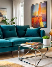 A colorful and tidy living room.