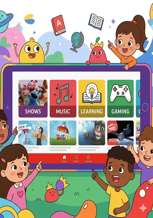Safe online play and learning using YouTube Kids.