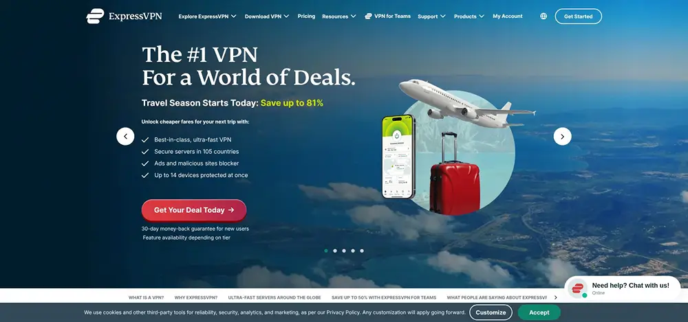 ExpressVPN home page.