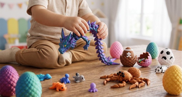 Young boy playing on with toys on hardware floor.