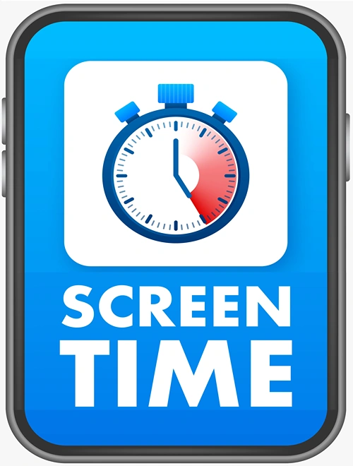 A phone shows SCREEN TIME in bold letters.