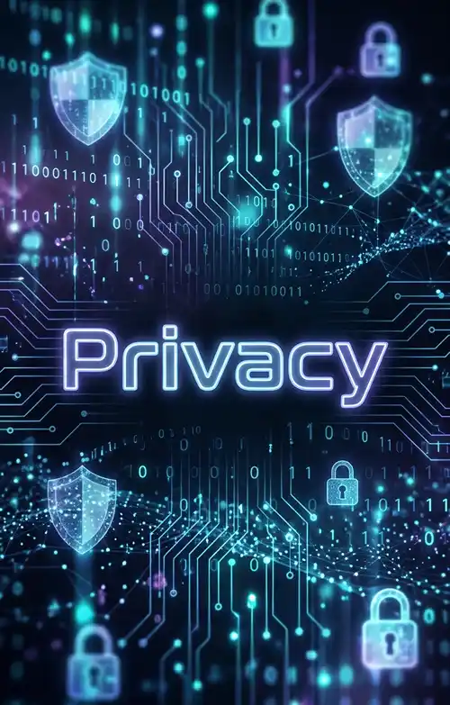 The word Privacy superimposed over symbols of digital security.