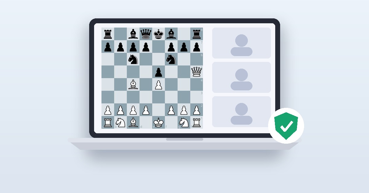Online chessboard with verified safe symbol.